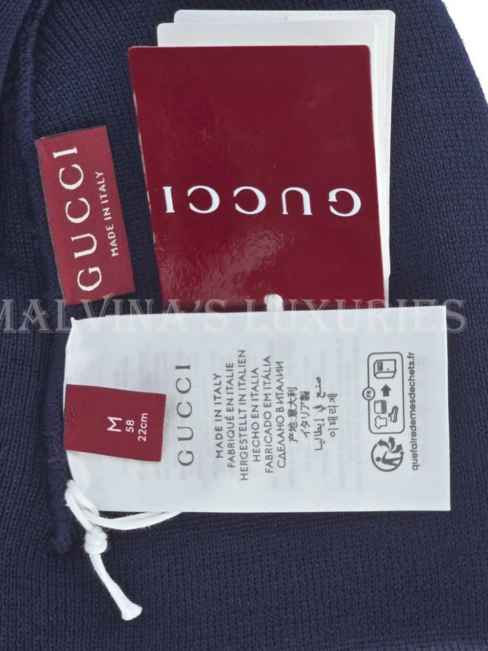GUCCI HAT BLUE WOOL RIB KNIT LOGO EMBROIDERY BEANIE sz M / MEDIUM / 58CM
